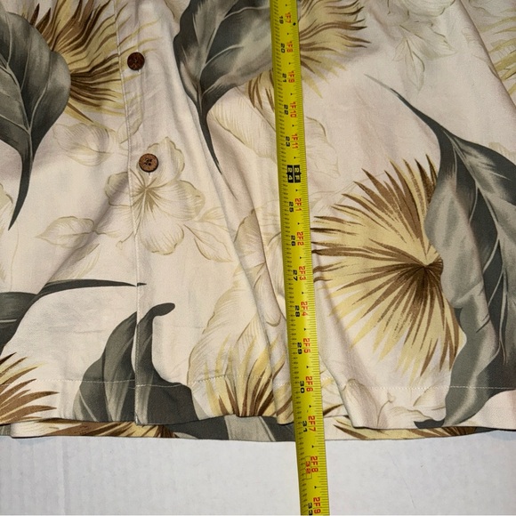 Mens Caribbean Beige Palm Leaves Silk/Cotton Hawaiian Shirt Wooden Button 2XL - Picture 8 of 9